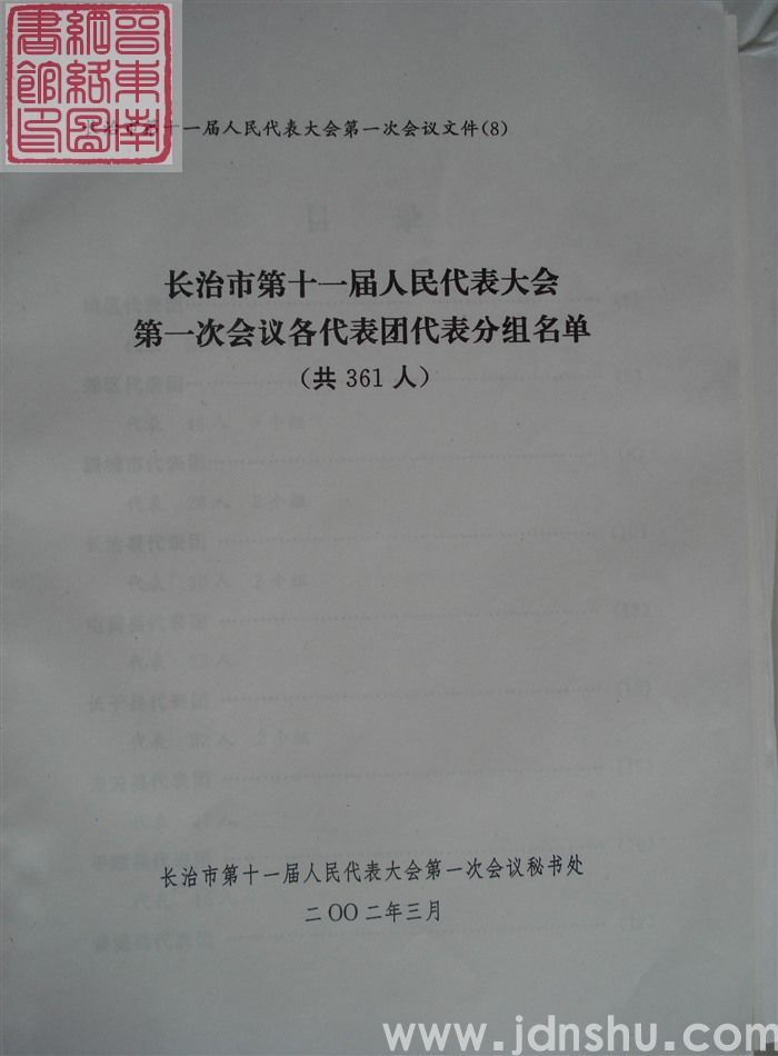 长治市第十一届人民代表大会第一次会议文件（8）：长治市第十一届人民代表大会第一次会议各代表团代表分组名单