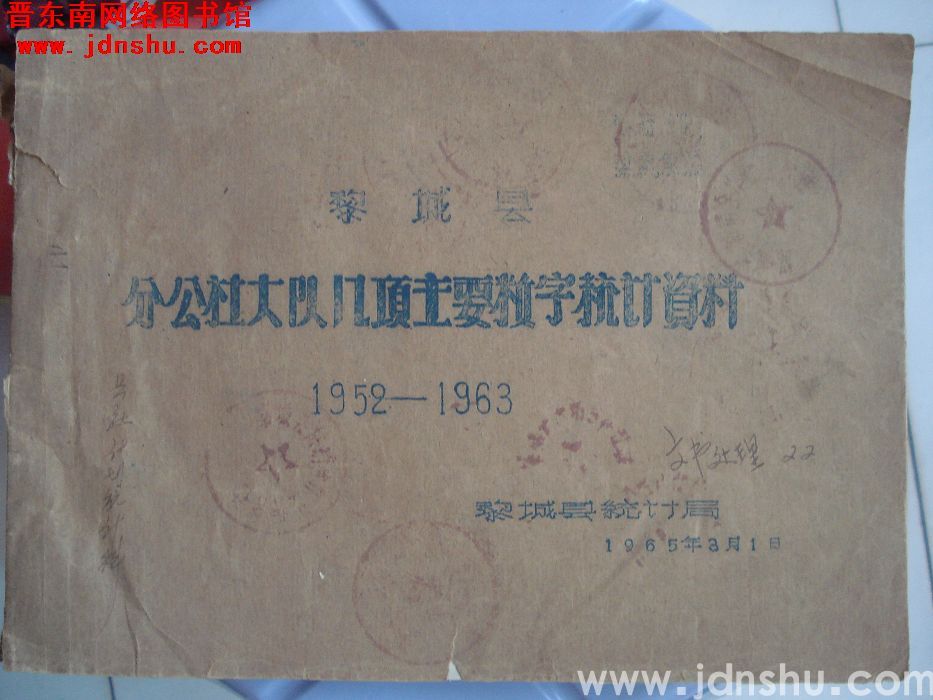 黎城县分公社大队几项主要数字统计资料 1952-1963