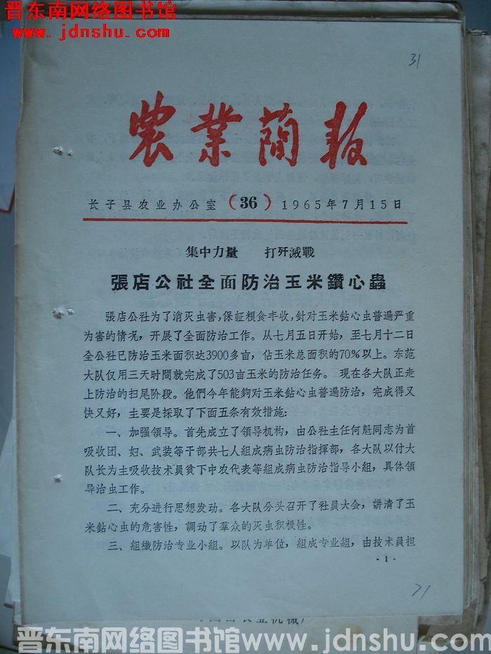 （长子县）农业简报 1965-36