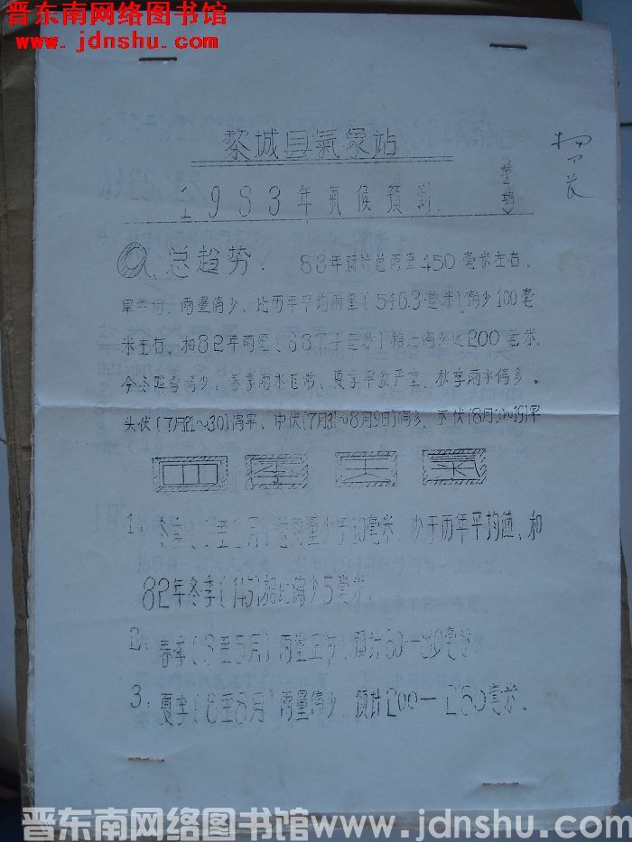 黎城县气象站1983年气候预测 第一期