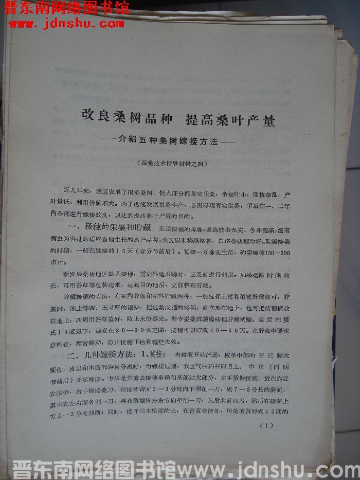 蚕桑技术指导材料之四：改良桑树品种 提高桑叶产量——介绍五种桑树嫁接方法（19640210）