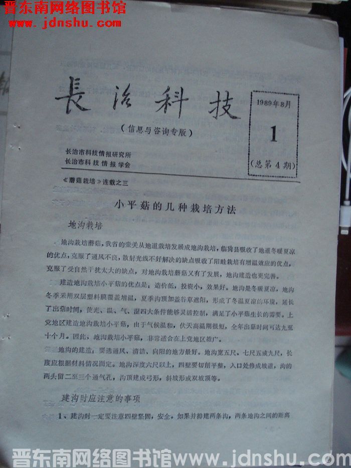 长治科技（信息与咨询专版） 1989年8月-1（总第4期）