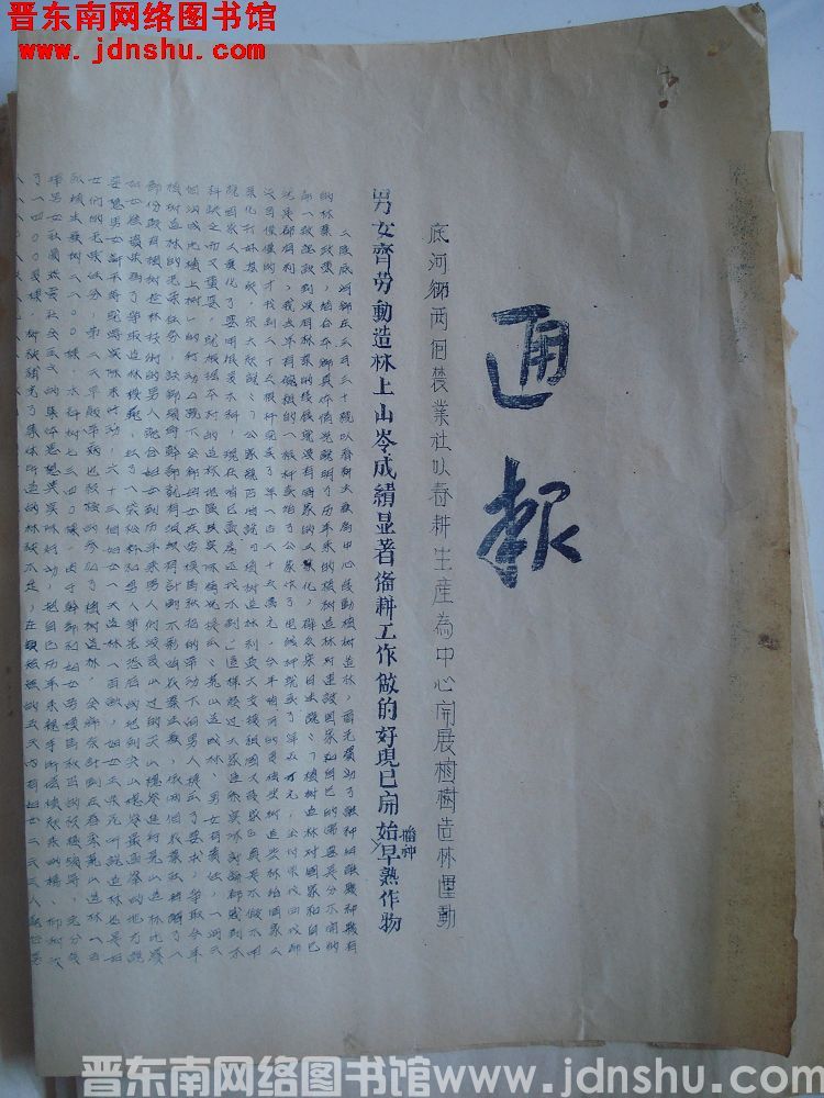 平顺县人民政府生产办公室通报（19540416）：底河乡两个农业社以春耕生产为中心开展植树造林运动