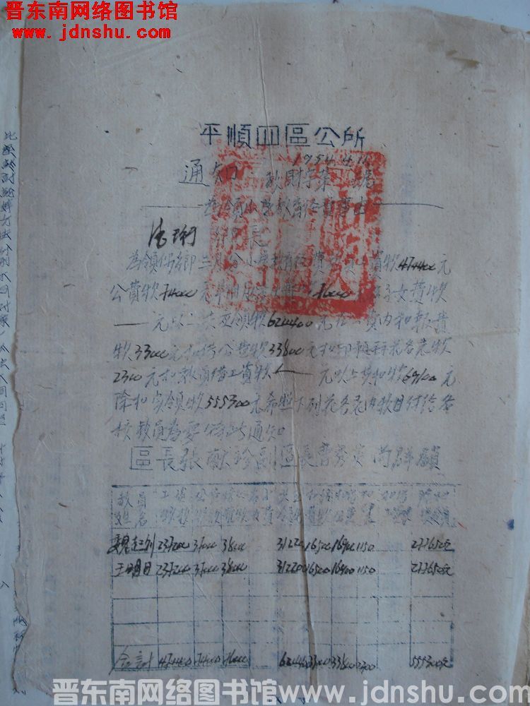 平顺县第四区公所通知（19540411）教财字第 号：为领小学教育经费事由