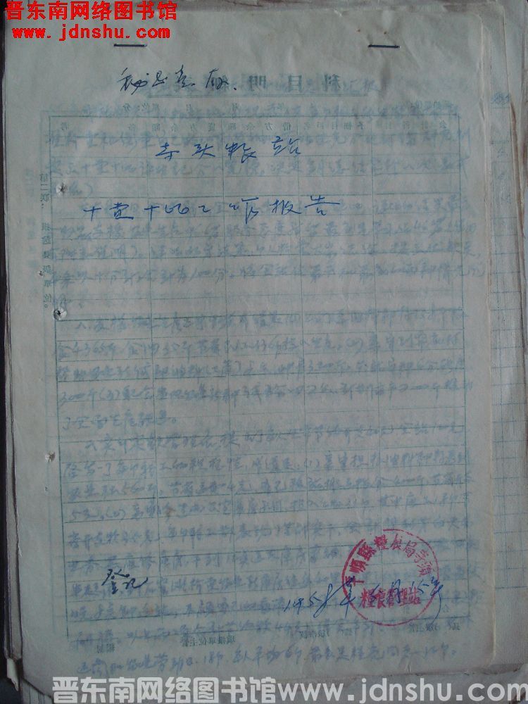 寺头粮站十查十比工作报告（19580515）