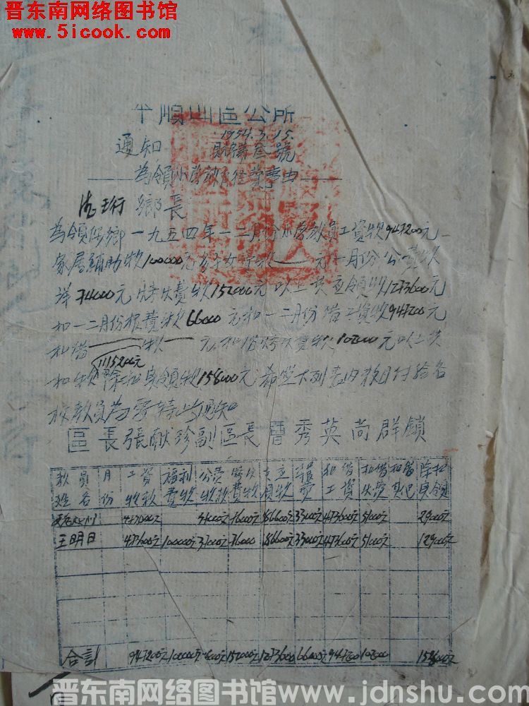 平顺四区公所通知（19540315）财字第3号：为领小学教育经费事由