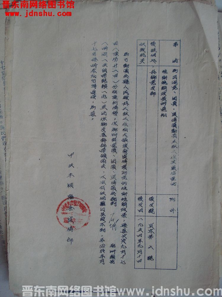 中共平顺县委宣传部（19540914）宣字第6号：为召开党、团员，宣传员动员三秋工作与宣传党的统购统