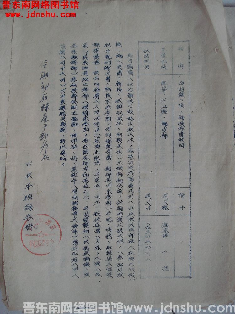 中共平顺县委会（19540902）县字第1号：召开县、区、乡扩干会议由