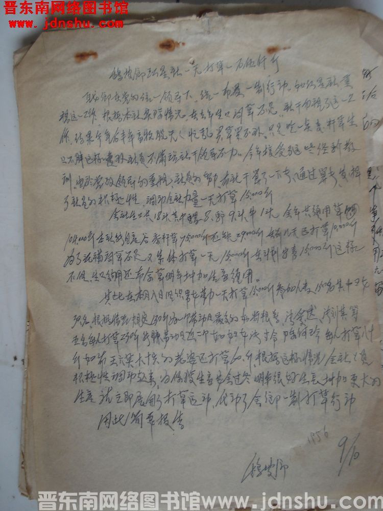 鹞坡乡红星社一天打草一万五千斤（19561009）