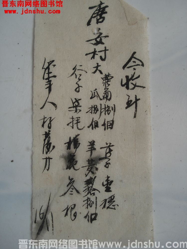 唐安村收条（19521116）