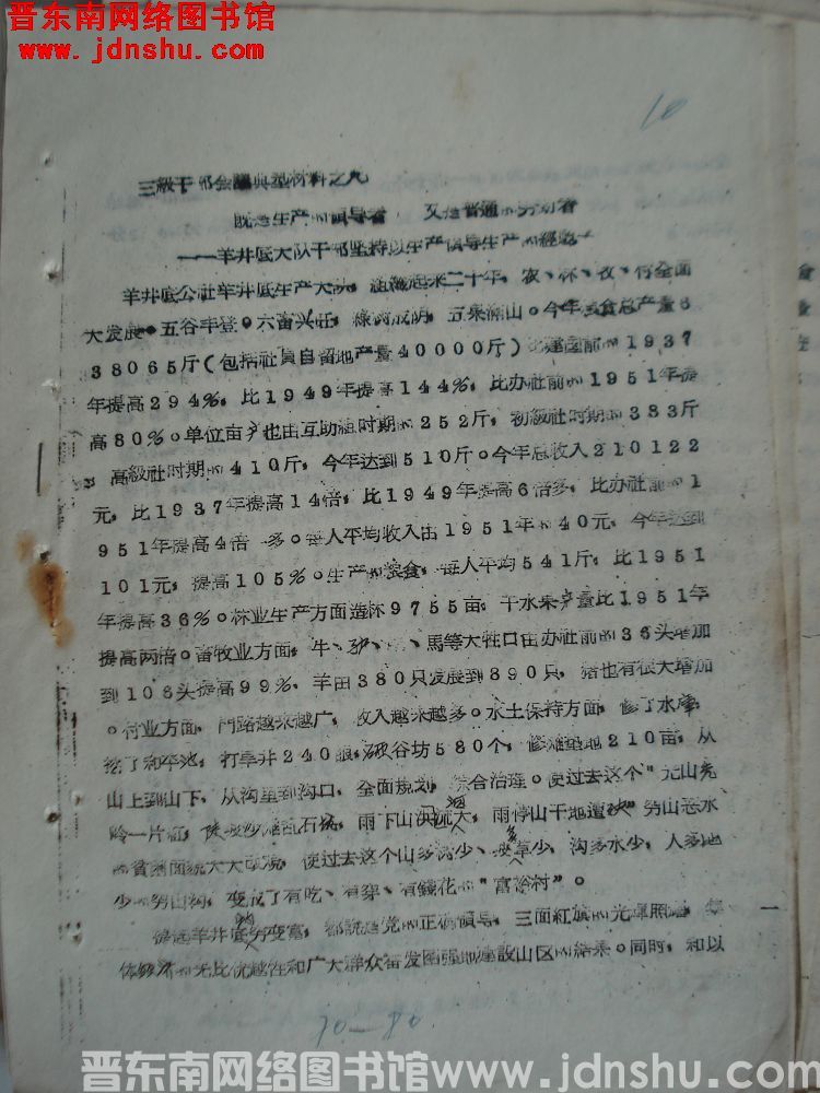三级干部会议典型材料之九：既是生产的领导者，又是普通的劳动者——羊井底大队干部坚持以生产领导生产的经