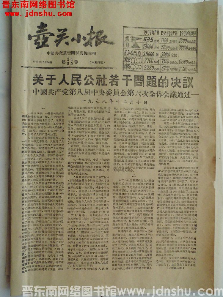壶关小报 1958-12-26（第24、25号）